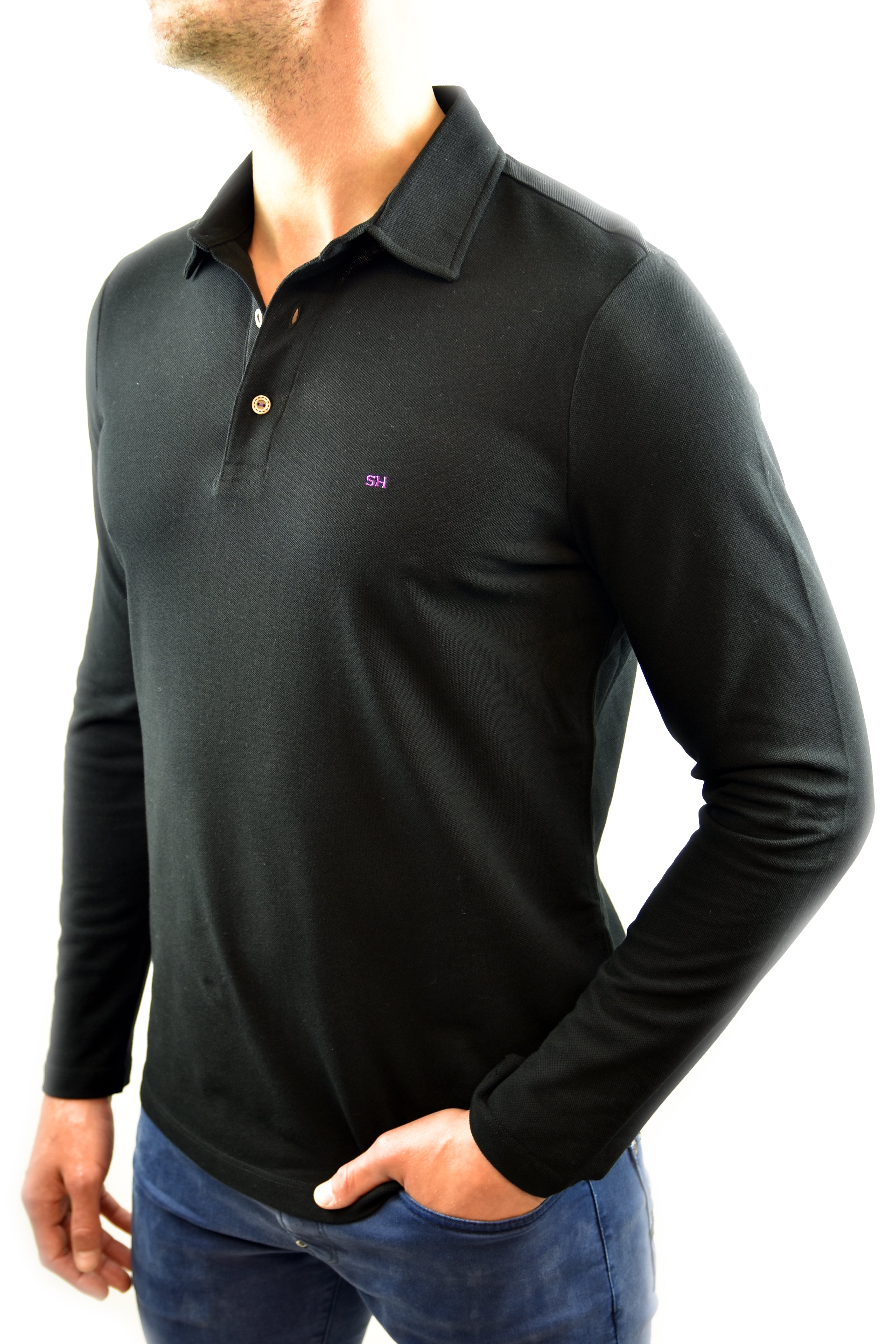 Long Sleeve Polo Shirt Black